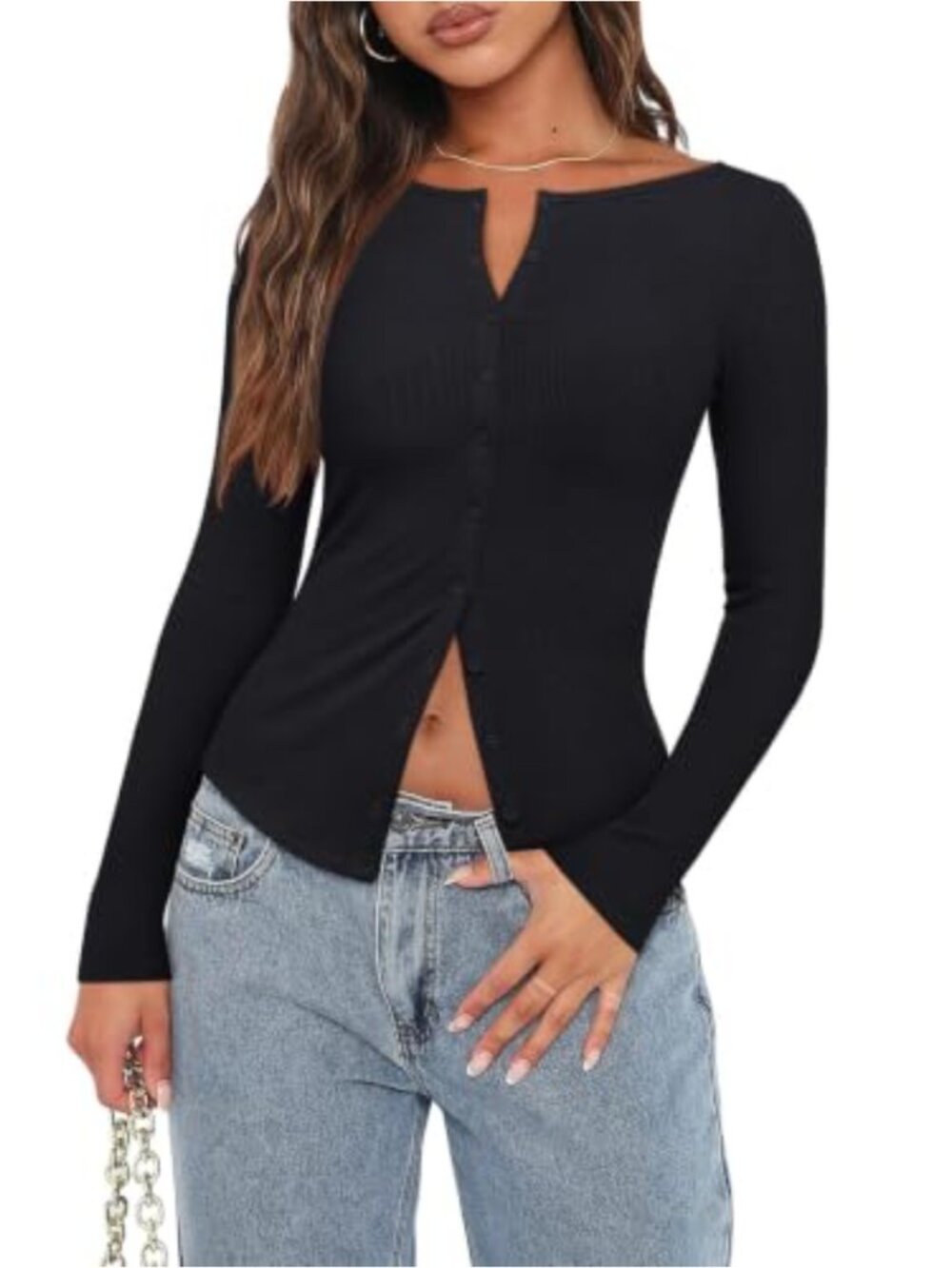 Women Lightweight Cropped Cardigan Slim Ribbed Knit Button Top
